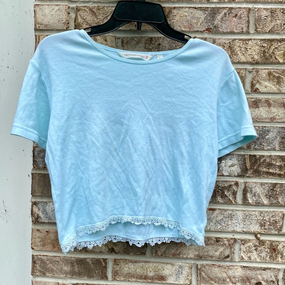 2000 Y2K Mint Green/Light Blue Heart Logo Victorias Secret Cropped Tshirt - Picture 12 of 16